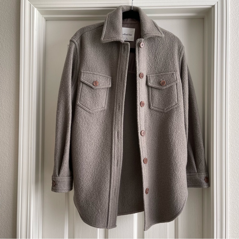 Aritzia Wilfred Ganna Shirt Merino Wool Jacket Shacket Pockets Sz XS